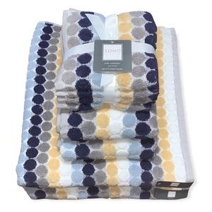 Soho Living 100% Cotton Towel Set 8-Piece Bath Hand Washcloth, Denim Dust NWT
